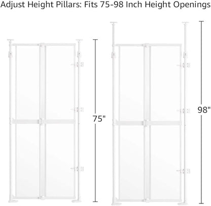 unipaws Transparent Cat Safety Gate, 75"-98" Height and 21"-34" Wdie Adjustable, Auto Closing and No Drilling, Extra Tall Cat Door for Doorway, Stairs