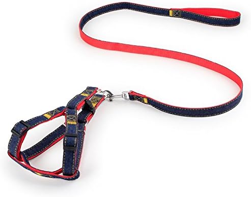 Hypeety Dog Denim Leash Harness Adjustable Heavy Duty Durable Dog Collar No-Pull for Training Walking Running, Good for Large Medium Small Dog (S (9.05"-12.99" Chest Girth))