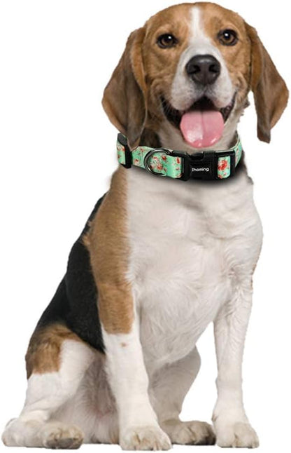 Ihoming Dog Collar and Leash Set for Daily Outdoor Walking Running Training, Floral GreenLake Design for Medium Boys Girls Dogs Cats Pets, M-Up to 45LBS