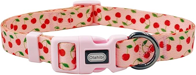 Dog Collar and Leash Set, Cute Cherry Pattern, Polyester Material, 5ft Leash, for Medium Dogs.(Medium,Pink Cherry)