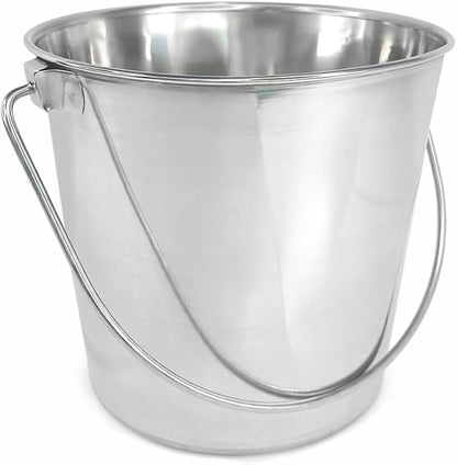 Heavy Duty Stainless Steel Bucket 1.5 Gallon - 6 Quart Flat Side Metal Bucket for Feeding & Watering Pets, Livestock & Cleaning - Perfect for Crates, Kennels, Cages & Hang on Fences