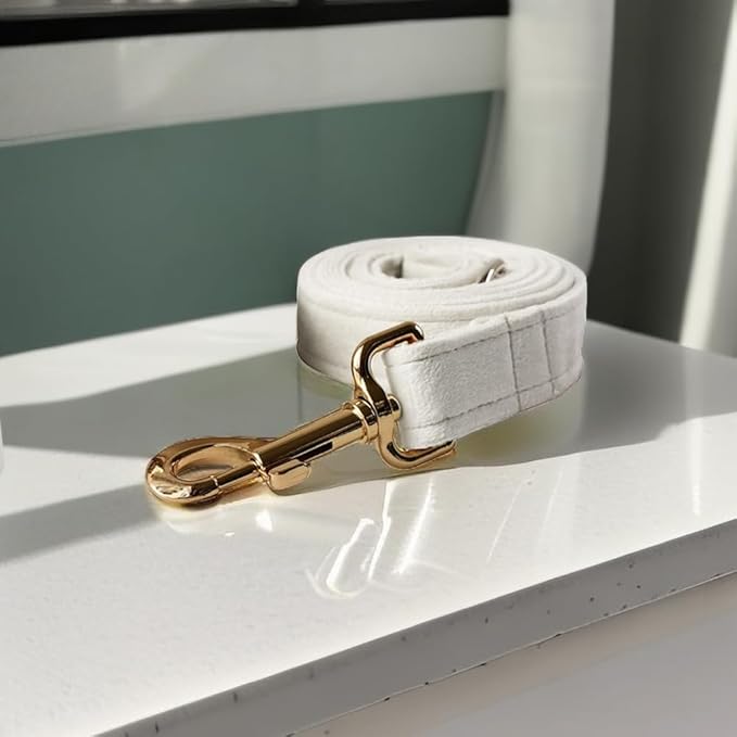 Love Dream Velvet Dog Collar and Leash Set, Soft & Comfy Adjustable Dog Leash and Collar with Heavy Duty Metal Buckle for Small Medium Large Dogs Training & Walking (Medium, White)