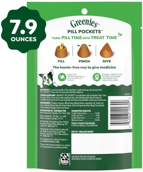 Greenies Pill Pockets for Dogs Large Size, Dog Treat Pouch for Capsule Medication, Cheese Flavor, 7.9 oz. Pouch