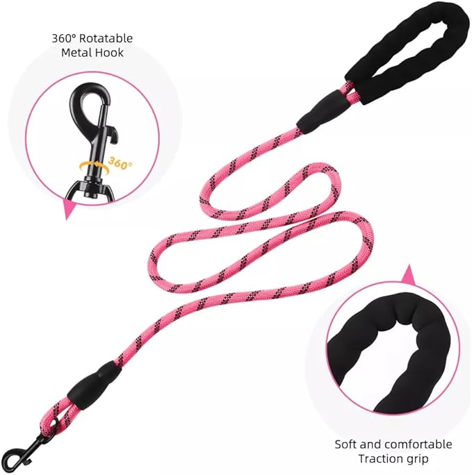 Dog Harness No Pull Adjustable Reflective,for Medium and Large Small Dog with Leash 59.06in (Fuscia, L)