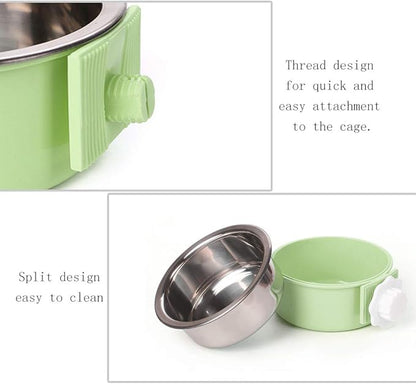 Pet Hanging Bowl 2-in-1 Removable Stainless Steel Food Hanging Bowl for Puppy/Cat, Andiker Pet Bowl Hanging Cage Large Water Food Feeder for Dogs Cats (Large, Green)