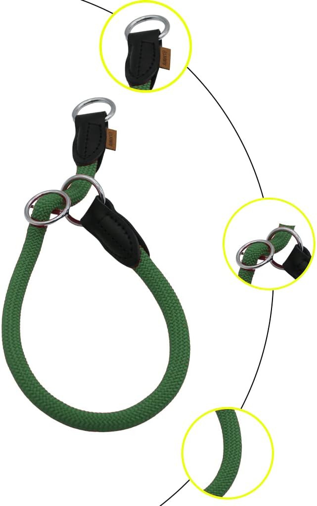 Braided Round Martingale Dog Collar, Training Collar with Slidable Stop Ring - Ideal for Large Dogs (L(1/2") - 22" Long, Dark Green)