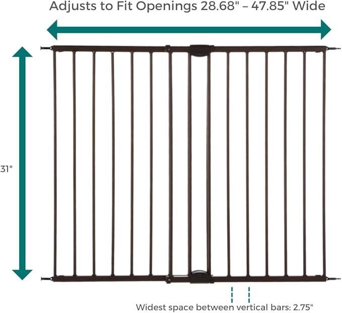 MyPet Windsor Walk Thru Pet Gate: 28.68" - 47.85" Wide Dog Gate. Hardware Mount, Dog Gates for The House, Cat Gate for Doorway. 31" Tall, Matte Bronze