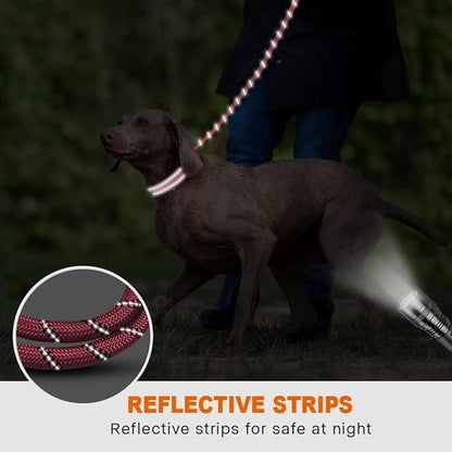Taglory Rope Dog Leash 5 FT with Comfortable Padded Handle, Highly Reflective Threads Leash and Anti-Tangle Clip for Walking Medium Large Dogs, 1/2 inch, Pink