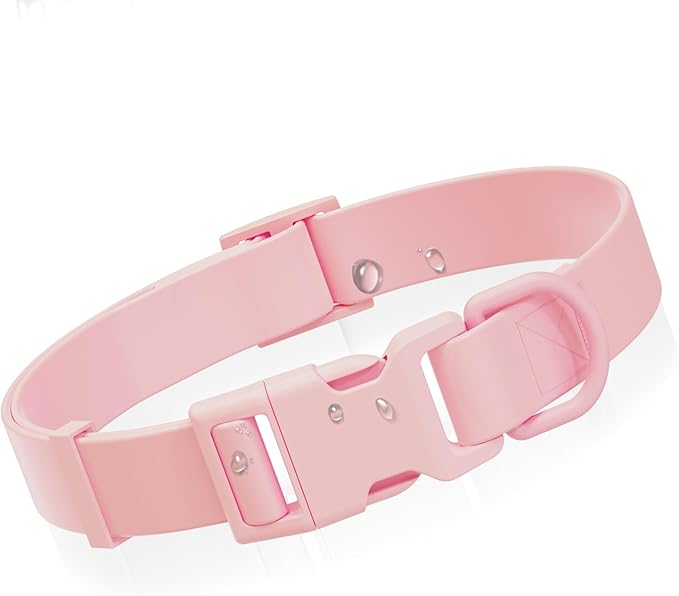 Waterproof Dog Collar, Rubber Adjustable Collars with Quick Release Buckle, Odor-Resistant, Easy to Clean Pet Collars for Small Medium or Large Dogs (Pink, L 15.4-24.8 inch)
