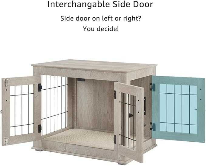 beeNbkks Furniture Style Dog Crate End Table, Double Doors Wooden Wire Dog Kennel with Pet Bed, Decorative Pet Crate Dog House Indoor Medium Large