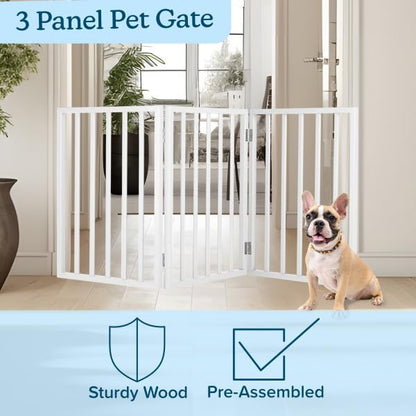 Pet Gate - 3-Panel Indoor Foldable Dog Fence for Stairs, Hallways, or Doorways - 55x24-Inch Retractable Freestanding Dog Gates by PETMAKER (White)