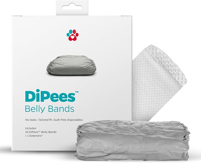 Pet Parents® DiPees® Disposable Belly Bands for Male Dogs + Extendrs®, Male Dog Wraps, Leak Proof, Up to 83% Plant Based, Premium Disposable Dog Diapers Male (Grey, Large (20-27"), 10ct)