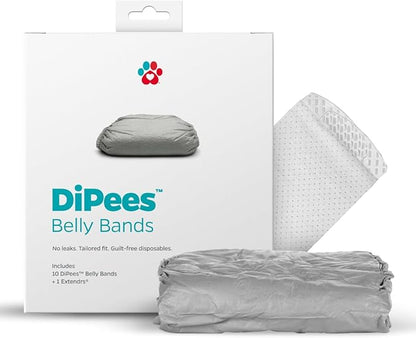 Pet Parents® DiPees® Disposable Belly Bands for Male Dogs + Extendrs®, Male Dog Wraps, Leak Proof, Up to 83% Plant Based, Premium Disposable Dog Diapers Male (Grey, Medium (16-24"), 10ct)
