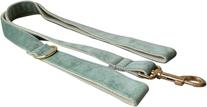 Love Dream Velvet Dog Collar and Leash Set, Soft & Comfy Adjustable Dog Leash and Collar with Heavy Duty Metal Buckle for Small Medium Large Dogs Training & Walking (Large, Mint Green)