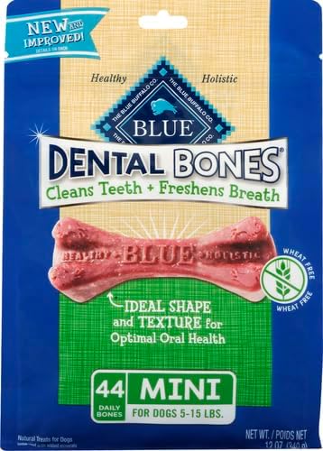 Blue Buffalo Dental Bones Mini Natural Dental Chew Dog Treats Bag,12oz. Bag,(Pack of 2)