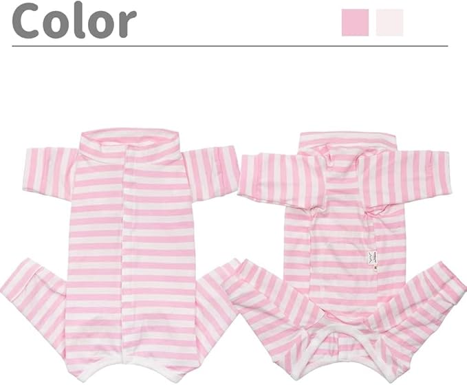 Dog’s Recovery Suit Post Surgery Shirt for Puppy, Full Coverage Dog's Bodysuit Wound Protective Surgical Clothes for Small and Medium Pets (Pink White Stripe-s)