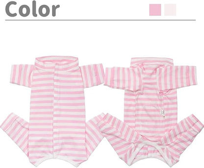 Dog’s Recovery Suit Post Surgery Shirt for Puppy, Full Coverage Dog's Bodysuit Wound Protective Surgical Clothes for Small and Medium Pets (Pink White Stripe-s)