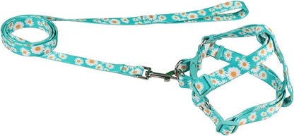 Harness and Leash Set, Floral Pattern, 5ft Matching Leash, No Pull, Easy Wear for Medium Dogs.(M, Green Daisy)