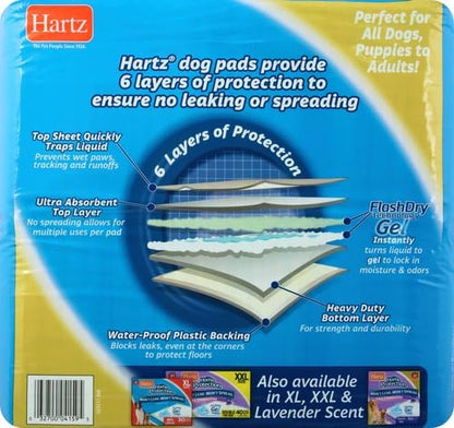 Hartz Home Protection Super Absorbent Odor Eliminating No Leaks Dog Pads,50 Count (Pack of 3)