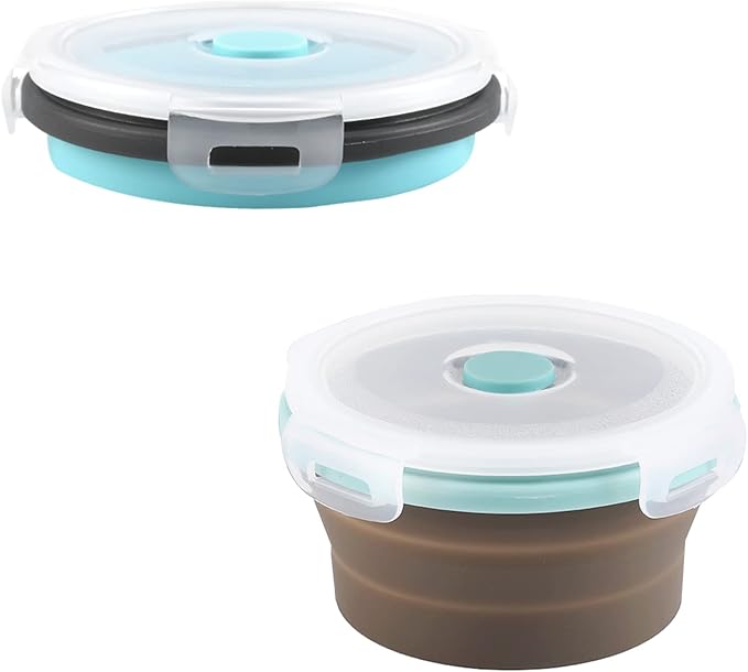 Luter 2 Pieces Collapsible Dog Bowls Silicone Food Water Travel Bowl with Lids Portable Expandable Pet Feeding Watering Cup Dish for Walking Kennels Camping 350ml (12x12x3cm) (Gray & Blue)…