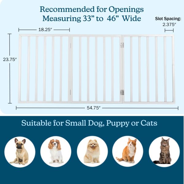 Pet Gate - 3-Panel Indoor Foldable Dog Fence for Stairs, Hallways, or Doorways - 55x24-Inch Retractable Freestanding Dog Gates by PETMAKER (White)