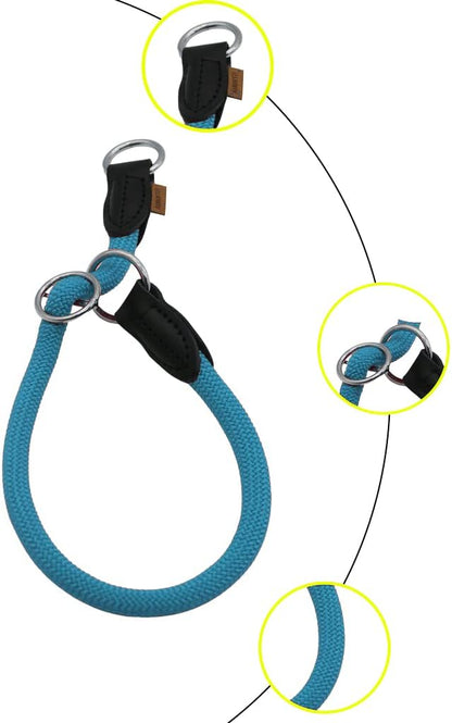 Braided Round Martingale Dog Collar, Training Collar with Slidable Stop Ring - Ideal for Small Medium Dogs (M- (1/3") - 18" Long, Light Blue)