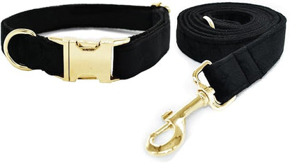 Love Dream Velvet Dog Collar and Leash Set, Soft & Comfy Adjustable Dog Leash and Collar with Heavy Duty Metal Buckle for Small Medium Large Dogs Training & Walking (Large, Black)