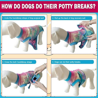 Dog Surgery Recovery Suit for Male Female, Spay Neuter Cone Alternative Surgical Onesie, Tie-dye Purple (Tie-dye Green, 3X-Large (Back 25.6'', Chest 28''-32''))