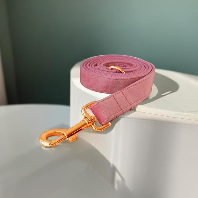 Love Dream Velvet Dog Collar and Leash Set, Soft & Comfy Adjustable Dog Leash and Collar with Heavy Duty Metal Buckle for Small Medium Large Dogs Training & Walking (Large, Pink)