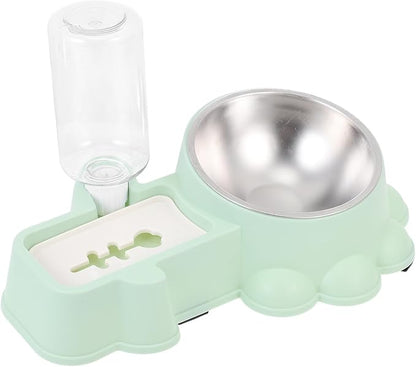 GALPADA Automatic Stainless Steel Dog Bowl with Water Container and Food Dispenser, Wear-Resistant Pet Feeder for Puppies and Dogs, Green, Suitable for Home Use