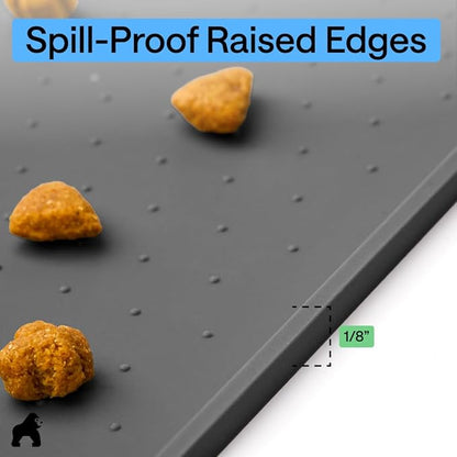 GORILLA GRIP 100% Waterproof Raised Edge BPA Free Silicone Pet Feeding Mat, Dog Cat Food Mats Contain Spills Protects Floors, Placemats for Cats and Dogs Water Bowl Pets Accessories 18.5x11.5 Charcoal