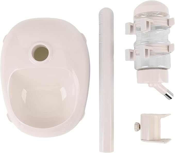 Pet Standing Water Dispenser, Height Adjustable Automatic Water Feeder Food Feeder Bowl, 500ml Dog Water Bottle Dispenser, Dog Cat Feeding Water Bowl Set (Beige)