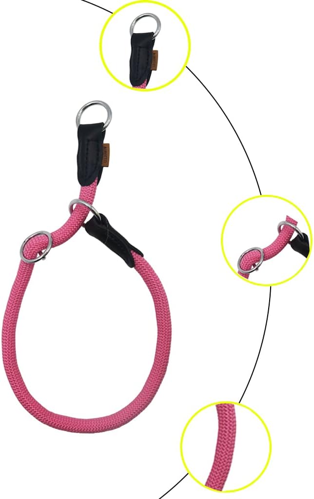 Braided Round Martingale Dog Collar, Training Collar with Slidable Stop Ring - Ideal for Large Dogs (L(1/2") - 22" Long, Pink)