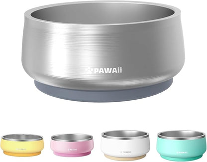 Pawaii Dog Bowl, 68 oz Double-Wall Stainless Steel Food and Water Bowl, Non-Slip Rubber Base, Dishwasher Safe, ID Tag Included, (1 Pack)