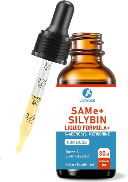 SAMEe for Dogs 500mg Liquid Drops with Silybin – Bacon Liver Flavored Liver Support Supplement for Dogs – S-Adenosyl Methionine & Milk Thistle Extract – 30ml (1oz)