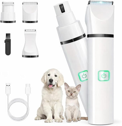 Luxuz 3-in-1 Dog & Cat Grooming Kit, Rechargeable Quiet Pet Clippers with Nail Grinder & Paw Trimmer, Cordless Low-Noise Electric Grooming Trimmer with Guide Combs for Small Medium Pets