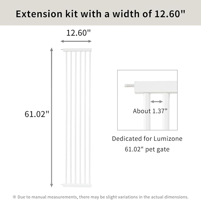 Lumizone Extra Tall Cat Gate Extension Kit 61.02" High Pressure Mounted 2025 New 12.60" Extra Wide 1.37" Gap No Drilling Tall Pet Gate for Dogs (White, 61.02" H x 12.60" W, Extension)