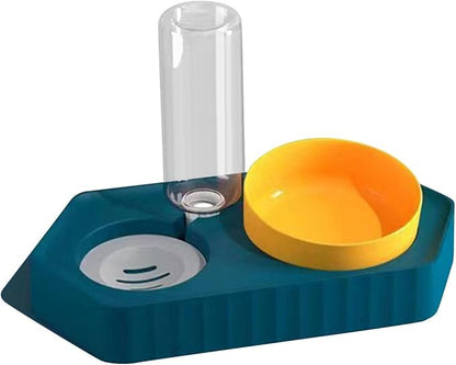 Dog Bowls Drinking Food Container Wet and Dry Food Bowls Set Pet Feeding Station Automatic Pet Feeder for Cats Dogs Supplies, Double Blue
