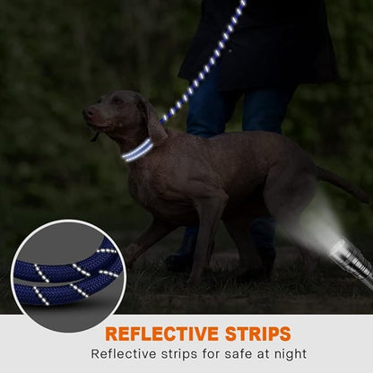 Taglory Rope Dog Leash 5 FT with Comfortable Padded Handle, Highly Reflective Threads Leash and Anti-Tangle Clip for Walking Medium Large Dogs, 1/2 inch, Navyblue