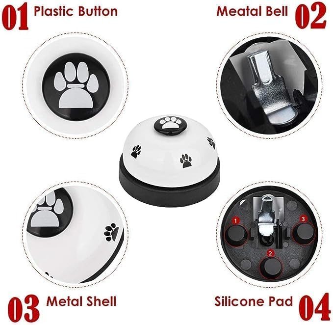 SlowTon Dog Doorbells, 2 Pack Metal Bell Dog Training with Non Skid Rubber Bottoms Dog Door Bell for Potty Training Clear Ring Pet Tool Communication Device for Small Dogs Cats (White+White)