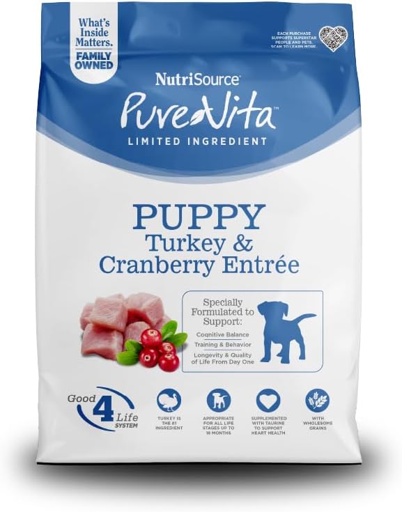 NutriSource Pure Vita Turkey & Cranberry Puppy Food, 25LB