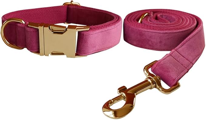 Love Dream Velvet Dog Collar and Leash Set, Soft & Comfy Adjustable Dog Leash and Collar with Heavy Duty Metal Buckle for Small Medium Large Dogs Training & Walking (Large, Rose)