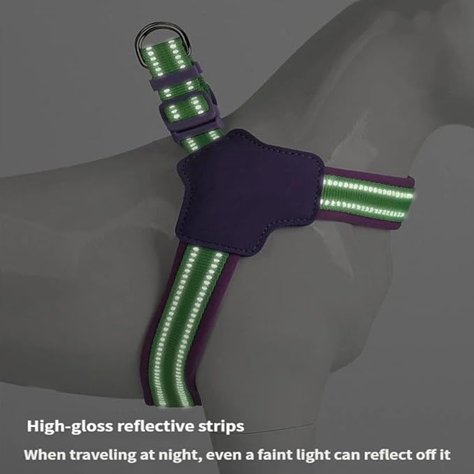Reflective Dog Harness and Leash Set Designed for Collie, Anti-Pull Adjustable Pet Harness and Leash Purple L