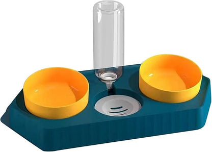 Dog Bowls Drinking Food Container Wet and Dry Food Bowls Set Pet Feeding Station Automatic Pet Feeder for Cats Dogs Supplies, Three Blue