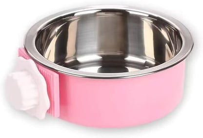 Pet Hanging Bowl 2-in-1 Removable Stainless Steel Food Hanging Bowl for Puppy/Cat, Andiker Pet Bowl Hanging Cage Large Water Food Feeder for Dogs Cats (Large, Pink)