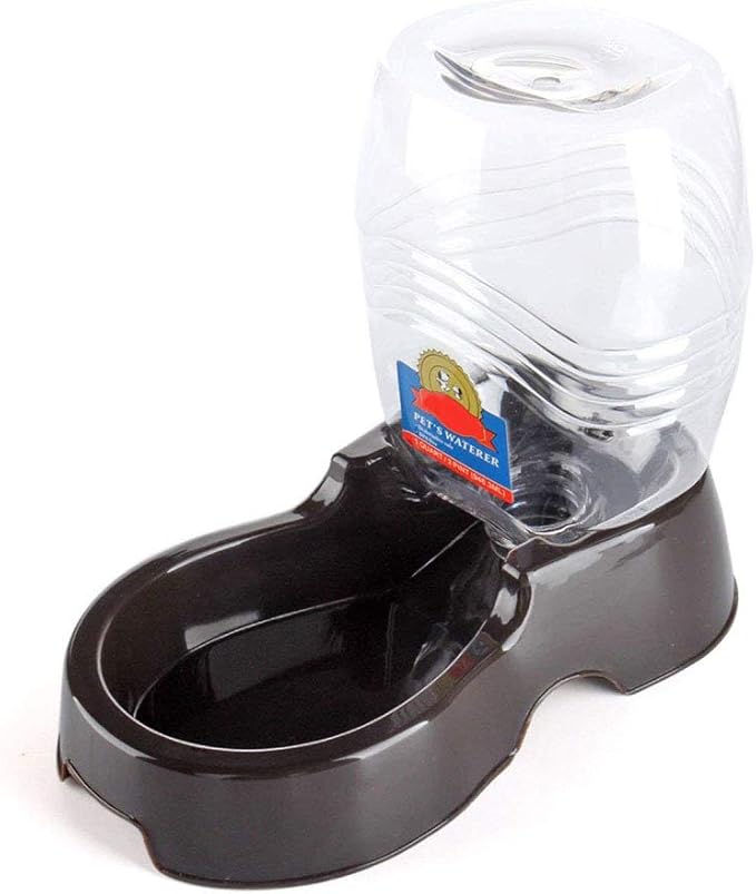 Flexzion Automatic Gravity Pet Waterer for Cat & Dog - Non-Skid & Easy-Clean Auto Replenish Water Dispenser Drinking Bowl (3/8 Gallon / 1.5L), Black
