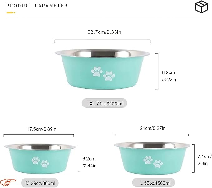 Stainless Steel Dog Bowls 2 Pack Small Medium Dogs Feeding Food Water Bowl with Non-Slip Silicone Sole, Stainless Steel Dog Dishes Elevated Raised Pet Feeder(Green+Grey, M(3.6 Cups)