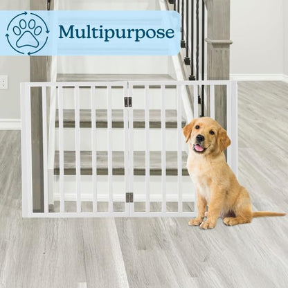 Indoor Pet Gate - 4-Panel Folding Dog Gate for Stairs or Doorways - 73x24-Inch Freestanding Pet Fence for Cats and Dogs by PETMAKER (White)