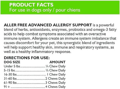 Only Natural Pet AllerFree Advanced Allergy Support for Dogs, Naturally Supports The Immune System, Respiratory System and Skin & Coat - 60 Count (AF Pack of 2)