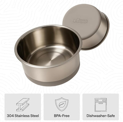 GORILLA GRIP Dog Bowls, Food Grade 304 Stainless Steel, Holds 4 Cups Each (32 fl oz) Food and Water Bowl for Feeding Dogs and Cats, Dishwasher Safe, Rust Resistant, BPA Free Rubber Base Set of 2 Beige
